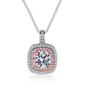 NWOT  1ct Moissanite Necklace 925 Sterling Silver, Pink zirconia 16” to 18” GRA